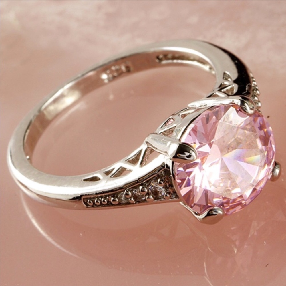 925 pink & white topaz ring - Picture 2 of 8